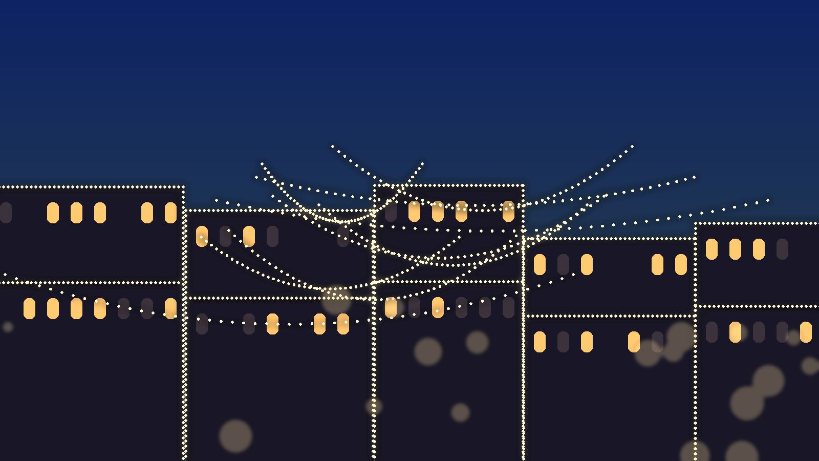 Illustration of a St. Augustine street strung with white holiday lights at night